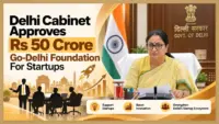Delhi Chief Minister Rekha Gupta at a cabinet meeting where the Rs 50 crore Go-Delhi Foundation was approved for startups