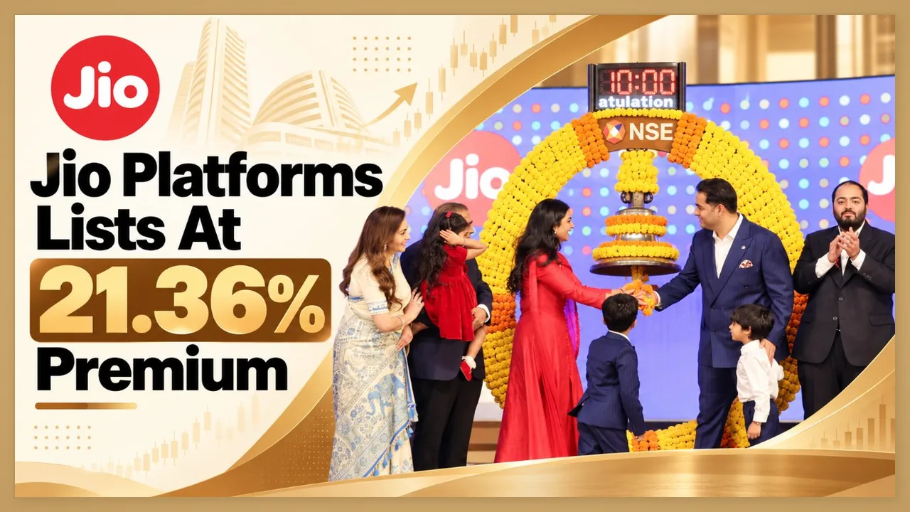 Jio Platforms listing at NSE with a 21.36 percent premium over its IPO issue price