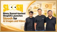 ShopOS founders Sai Krishna V K and Ajay P V with the team at the launch of Sloosh, the AI image and video platform