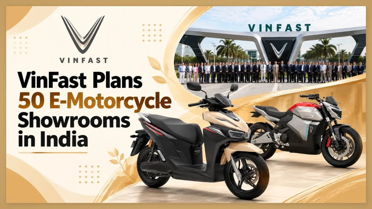 VinFast e-motorcycles displayed at the company facility ahead of its India showroom expansion