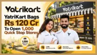 YatriKart founders in front of a Quick Stop smart kiosk after the Rs 120 crore MMG Group partnership to open 1,000 stores