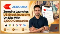 Zerodha Kite screen showing the new US stock investing feature with 2,000 American companies
