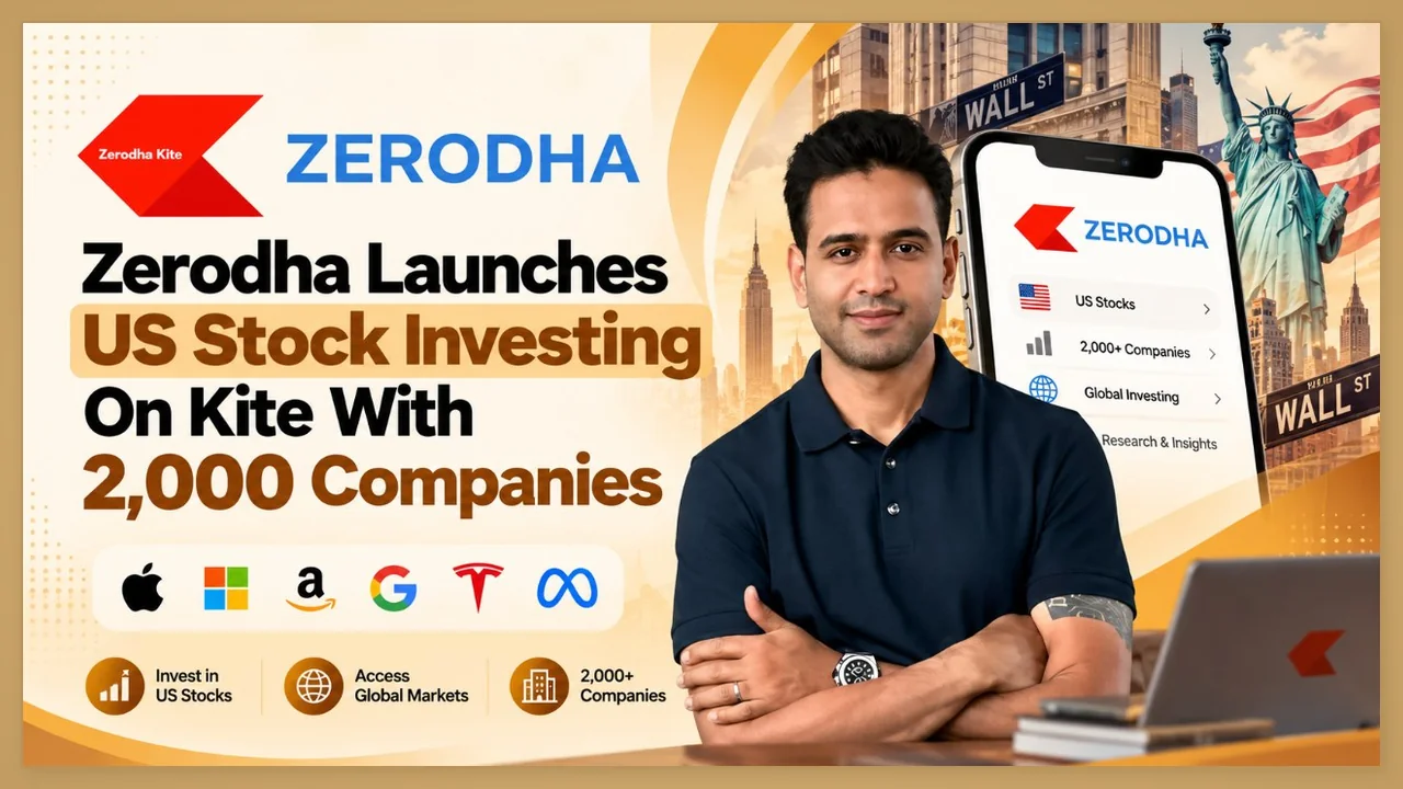 Zerodha Kite screen showing the new US stock investing feature with 2,000 American companies