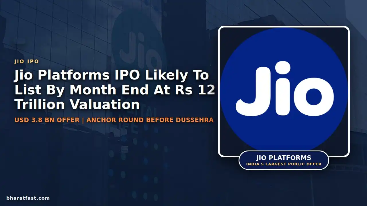 Jio logo and a Jio office building, after reports of the Jio Platforms IPO valuation